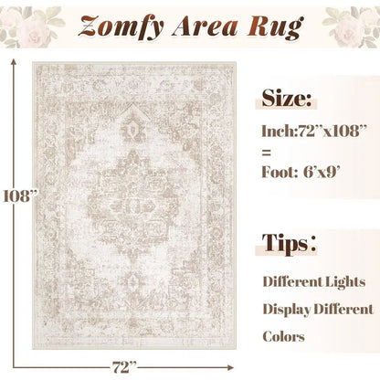 Rug 6x9 Vintage Rug Washable Indoor Medallion Rugs