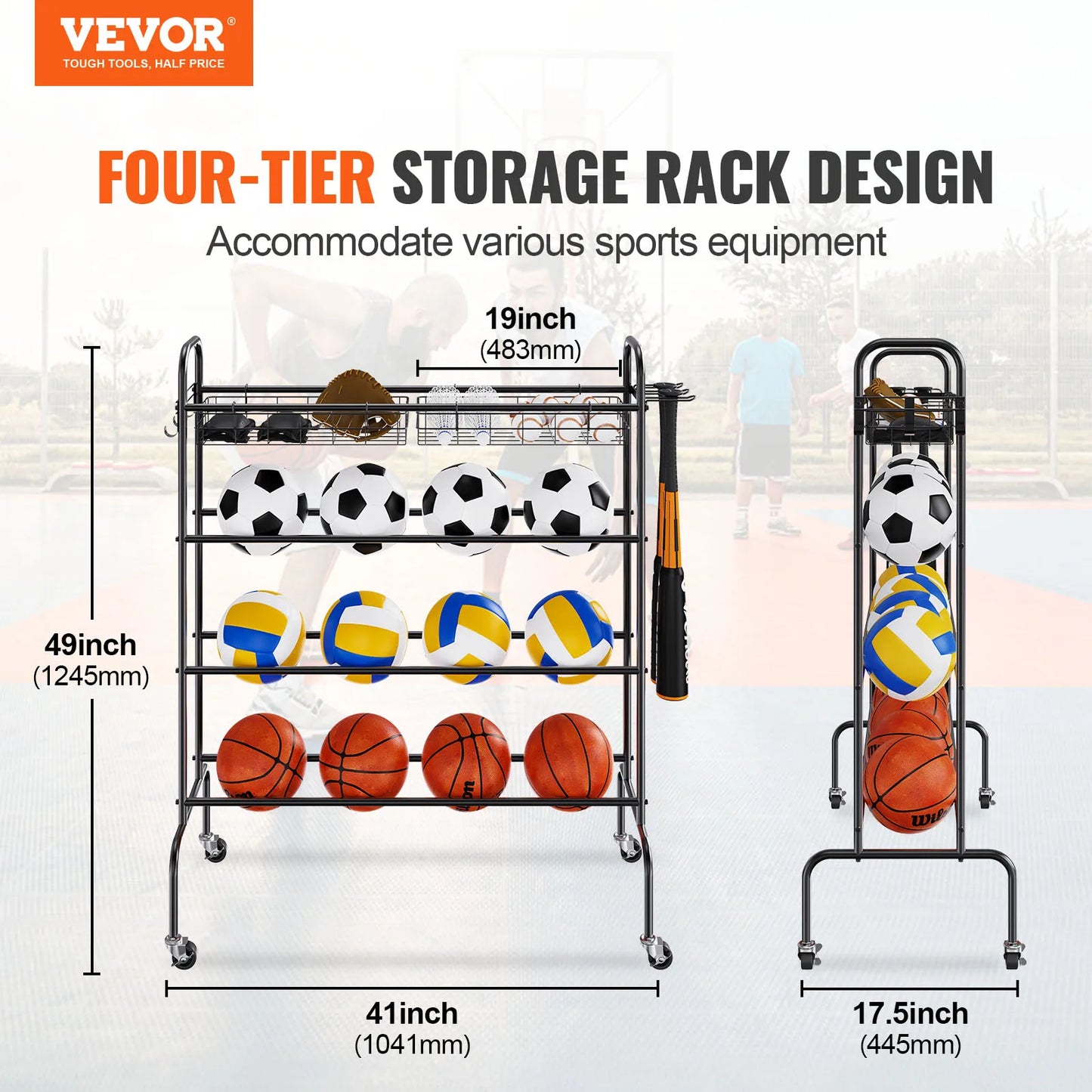 4-Layers Basketball Rack Rolling Storage Organizer