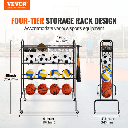 4-Layers Basketball Rack Rolling Storage Organizer