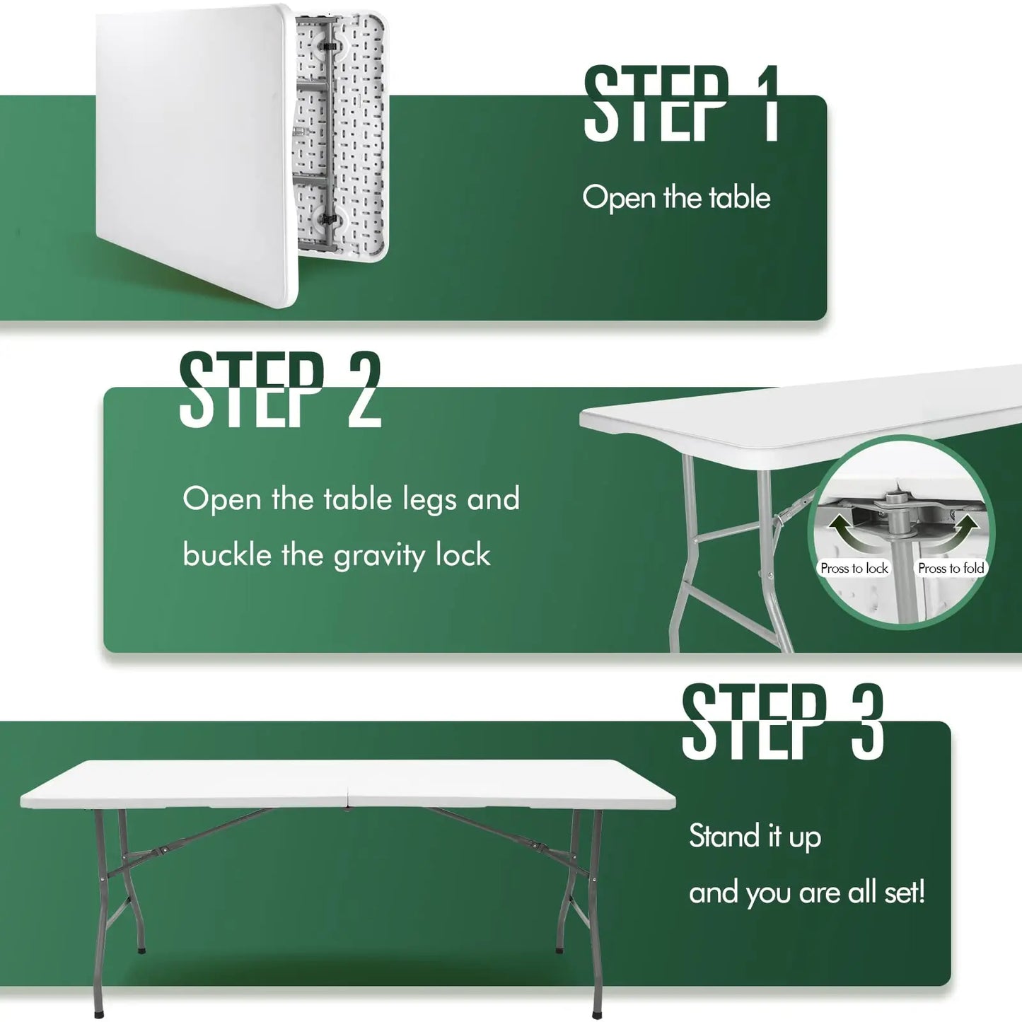 Folding Table 6 FT Lightweight Portable Plastic Fold-in-Half Utility Foldable Table Suitable to Hold Large, Plastic Dining Indoo