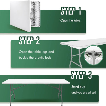 Folding Table 6 FT Lightweight Portable Plastic Fold-in-Half Utility Foldable Table Suitable to Hold Large, Plastic Dining Indoo