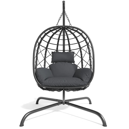 Wicker Foldable Hanging Egg Chair with Stand