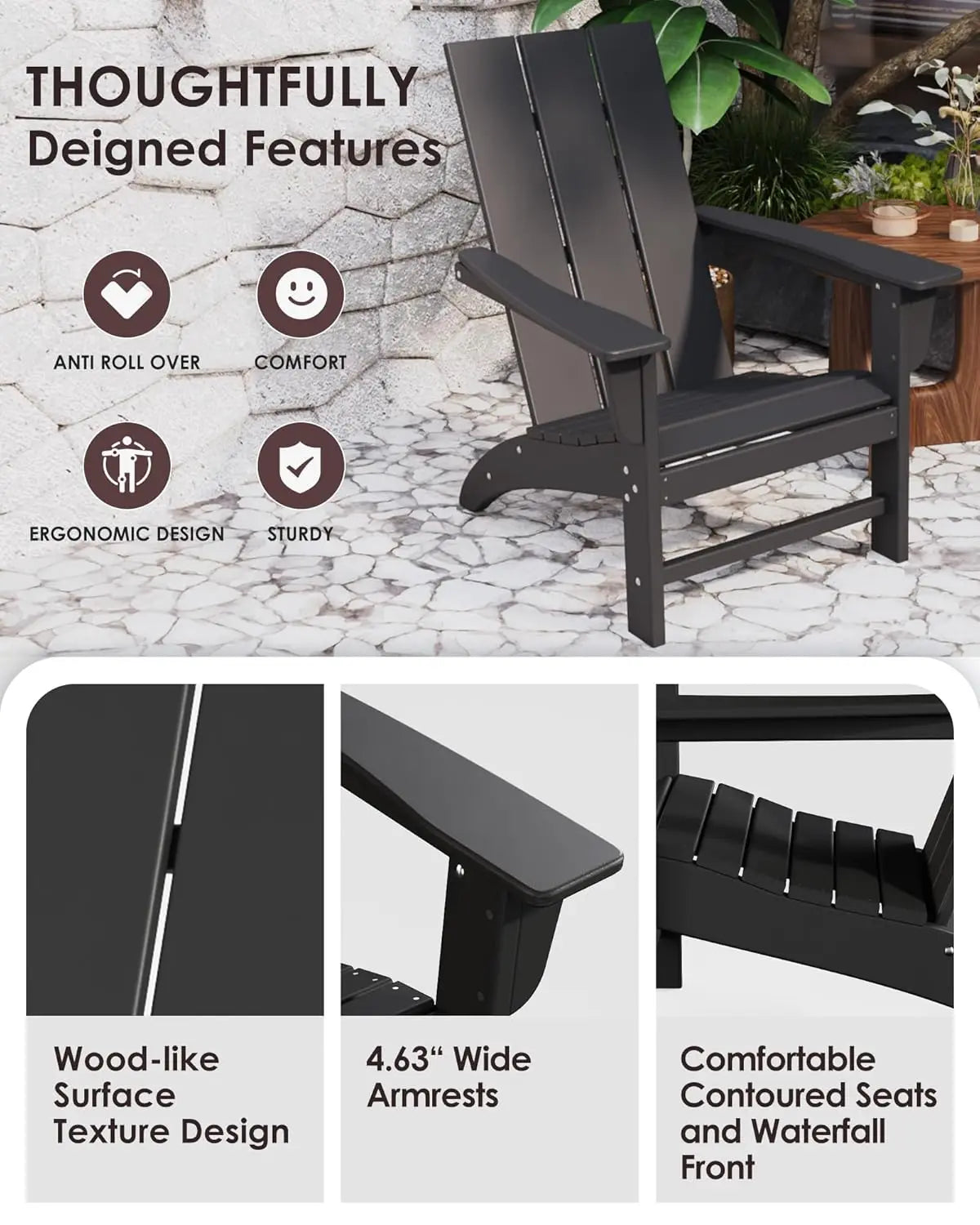 Poly Lumber Adirondack Chairs Set of 6, All-Weather Resistant, Looks Like Wood, Pre-Assembled