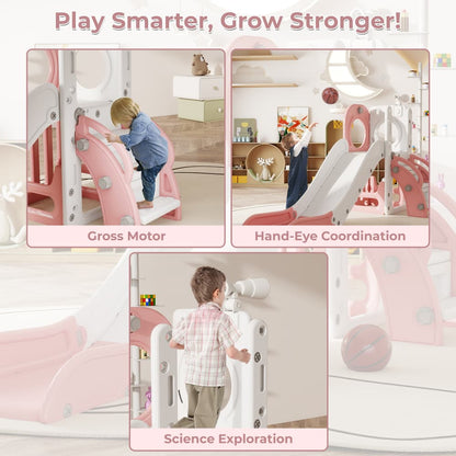 TOBBI & NYEEKOY 6-in-1 Toddler Slide Playset with Basketball Hoop