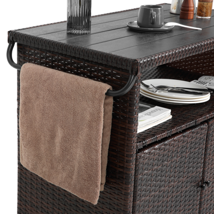 Outdoor Wicker Bar Cart, Patio Wine Serving Cart
