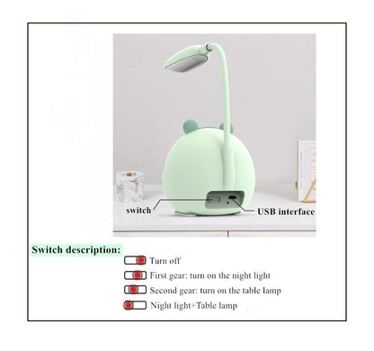 Cartoon Desk Lamp Eye Protection Energy-saving Reading Lamp USB Charging Sleeping Night Light LED Table Lamp for Kids Cute Study Lamps for Bedroom Décor
