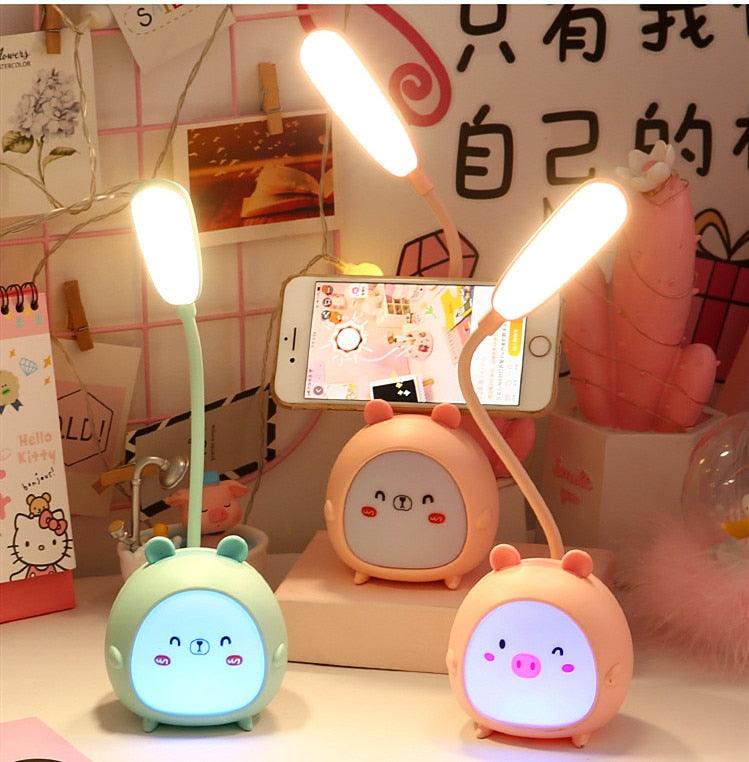 Cartoon Desk Lamp Eye Protection Energy-saving Reading Lamp USB Charging Sleeping Night Light LED Table Lamp for Kids Cute Study Lamps for Bedroom Décor
