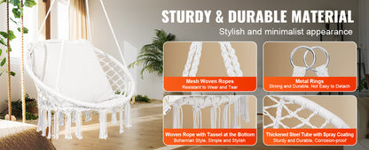 330lbs Macramé Hanging Rope Swing Chair for Bedroom, Balcony, Patio or Garden