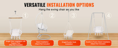 330lbs Macramé Hanging Rope Swing Chair for Bedroom, Balcony, Patio or Garden