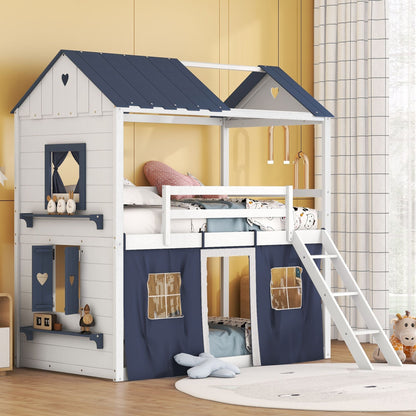 Twin Over Twin Wood Bunk Bed for Kids with Ladder and Guardrails | Just Better Bunk Beds