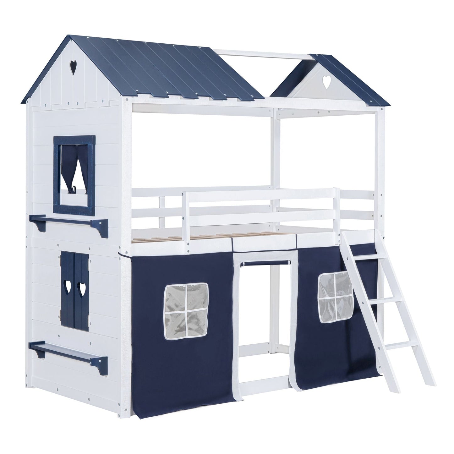 Twin Over Twin Wood Bunk Bed for Kids with Ladder and Guardrails | Just Better Bunk Beds