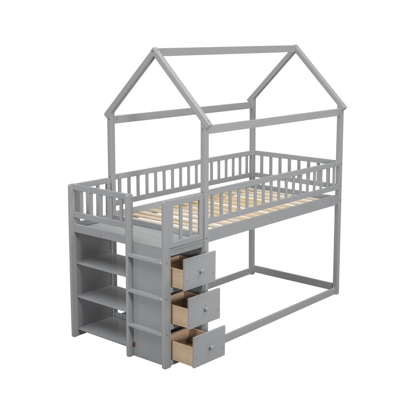 Twin Over Twin Wood Bunk Bed for Kids with Ladder and Guardrails | Just Better Bunk Beds