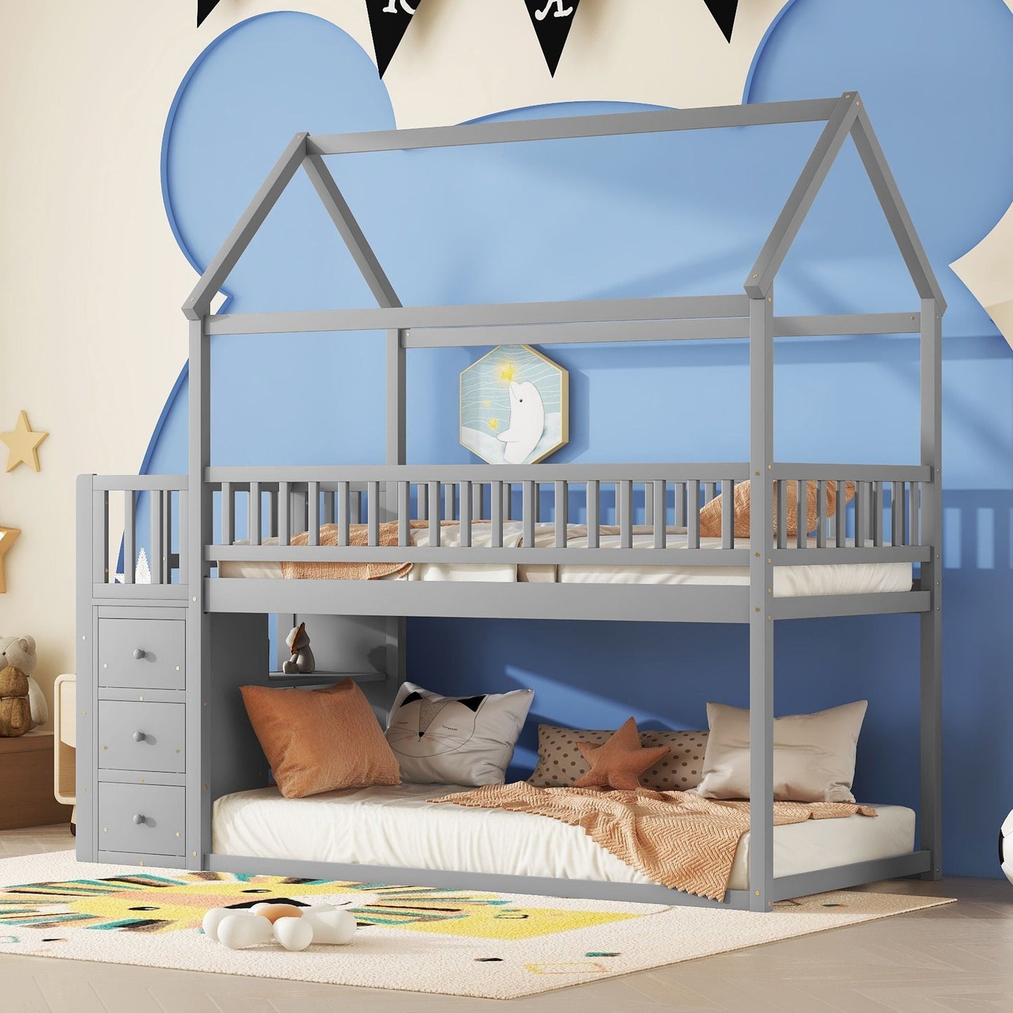 Twin Over Twin Wood Bunk Bed for Kids with Ladder and Guardrails | Just Better Bunk Beds