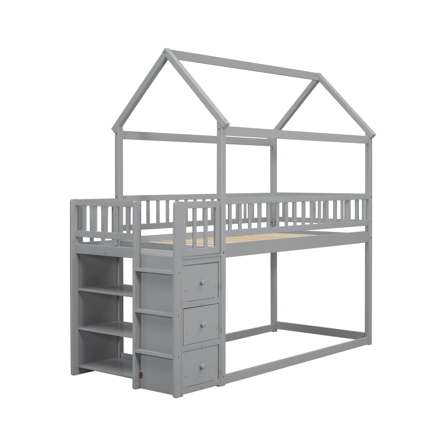 Twin Over Twin Wood Bunk Bed for Kids with Ladder and Guardrails | Just Better Bunk Beds