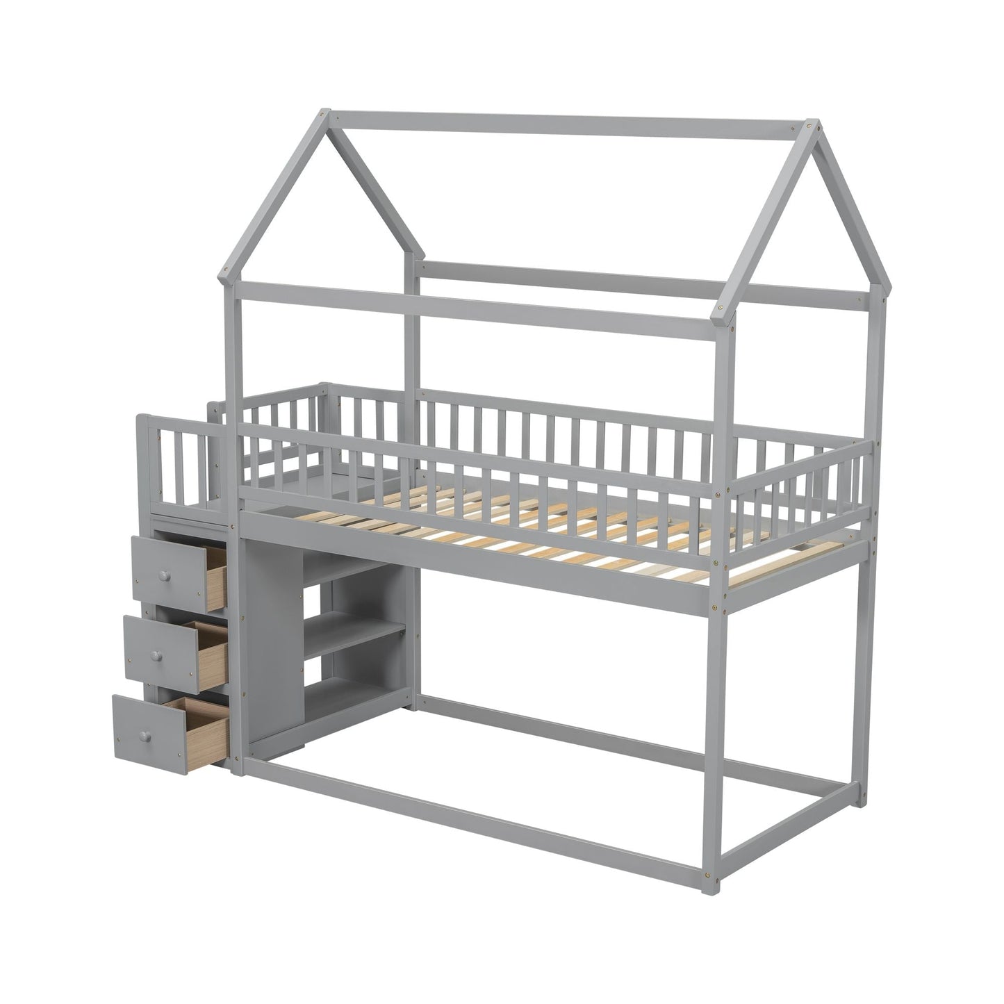 Twin Over Twin Wood Bunk Bed for Kids with Ladder and Guardrails | Just Better Bunk Beds