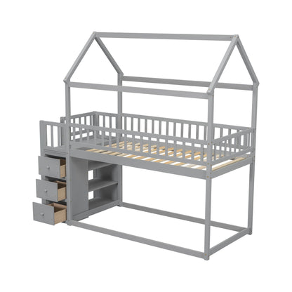 Twin Over Twin Wood Bunk Bed for Kids with Ladder and Guardrails | Just Better Bunk Beds
