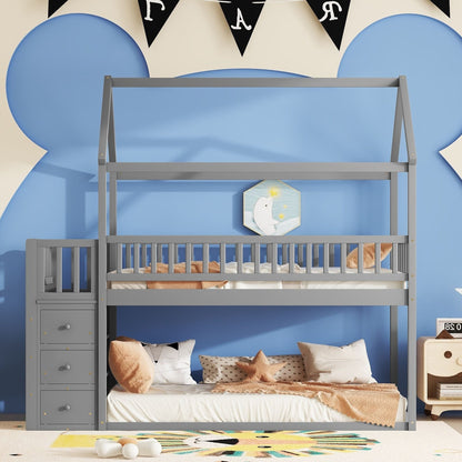Twin Over Twin Wood Bunk Bed for Kids with Ladder and Guardrails | Just Better Bunk Beds
