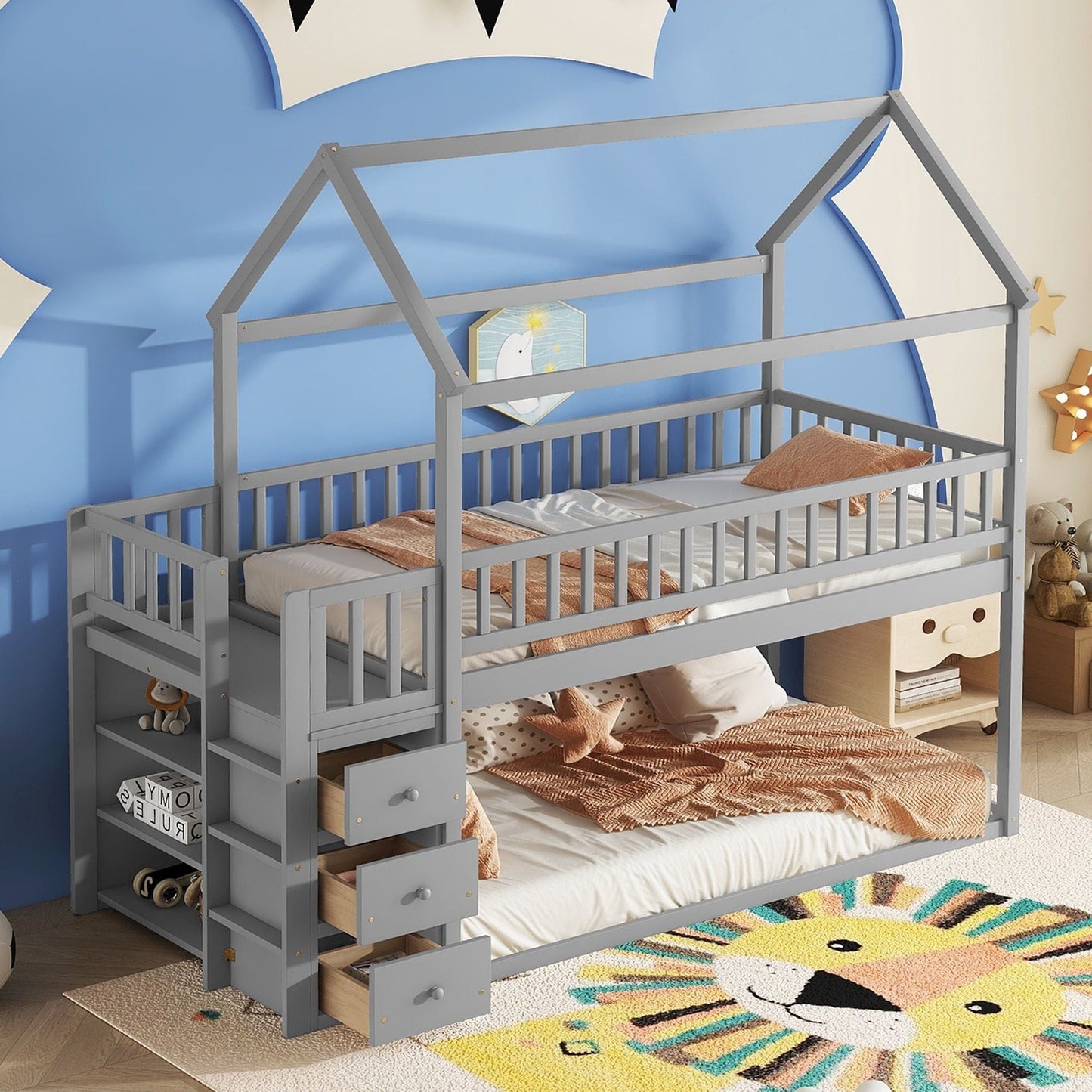 Twin Over Twin Wood Bunk Bed for Kids with Ladder and Guardrails | Just Better Bunk Beds