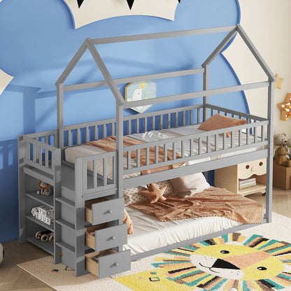 Twin Over Twin Wood Bunk Bed for Kids with Ladder and Guardrails | Just Better Bunk Beds