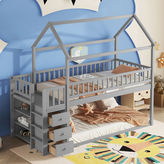 Twin Over Twin Wood Bunk Bed for Kids with Ladder and Guardrails | Just Better Bunk Beds