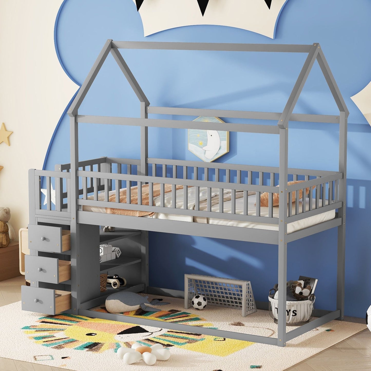 Twin Over Twin Wood Bunk Bed for Kids with Ladder and Guardrails | Just Better Bunk Beds