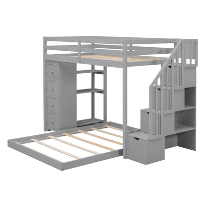 Twin Over Full Wood Bunk Bed with Storage Staircase and Drawers | Just Better Bunk Beds