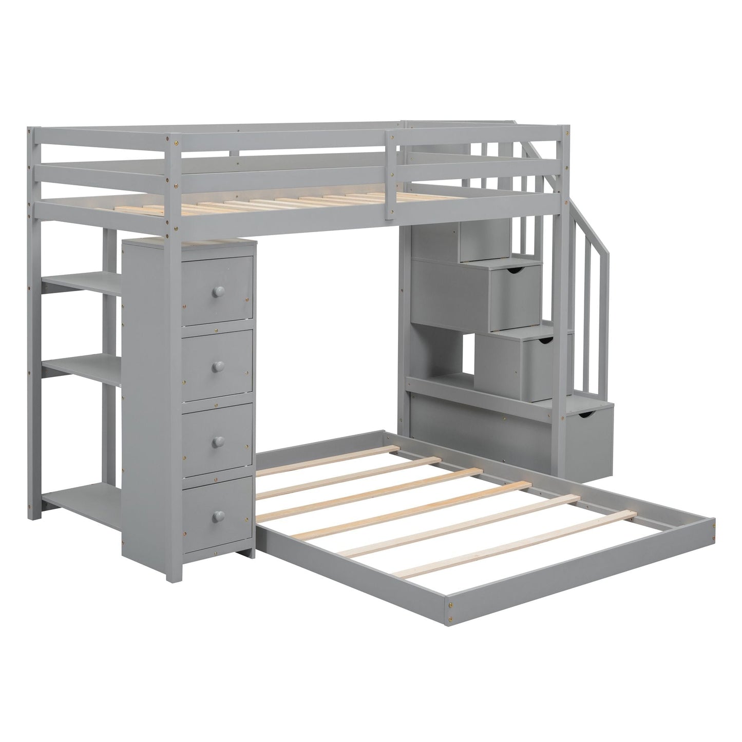 Twin Over Full Wood Bunk Bed with Storage Staircase and Drawers | Just Better Bunk Beds