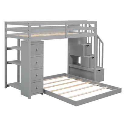 Twin Over Full Wood Bunk Bed with Storage Staircase and Drawers | Just Better Bunk Beds