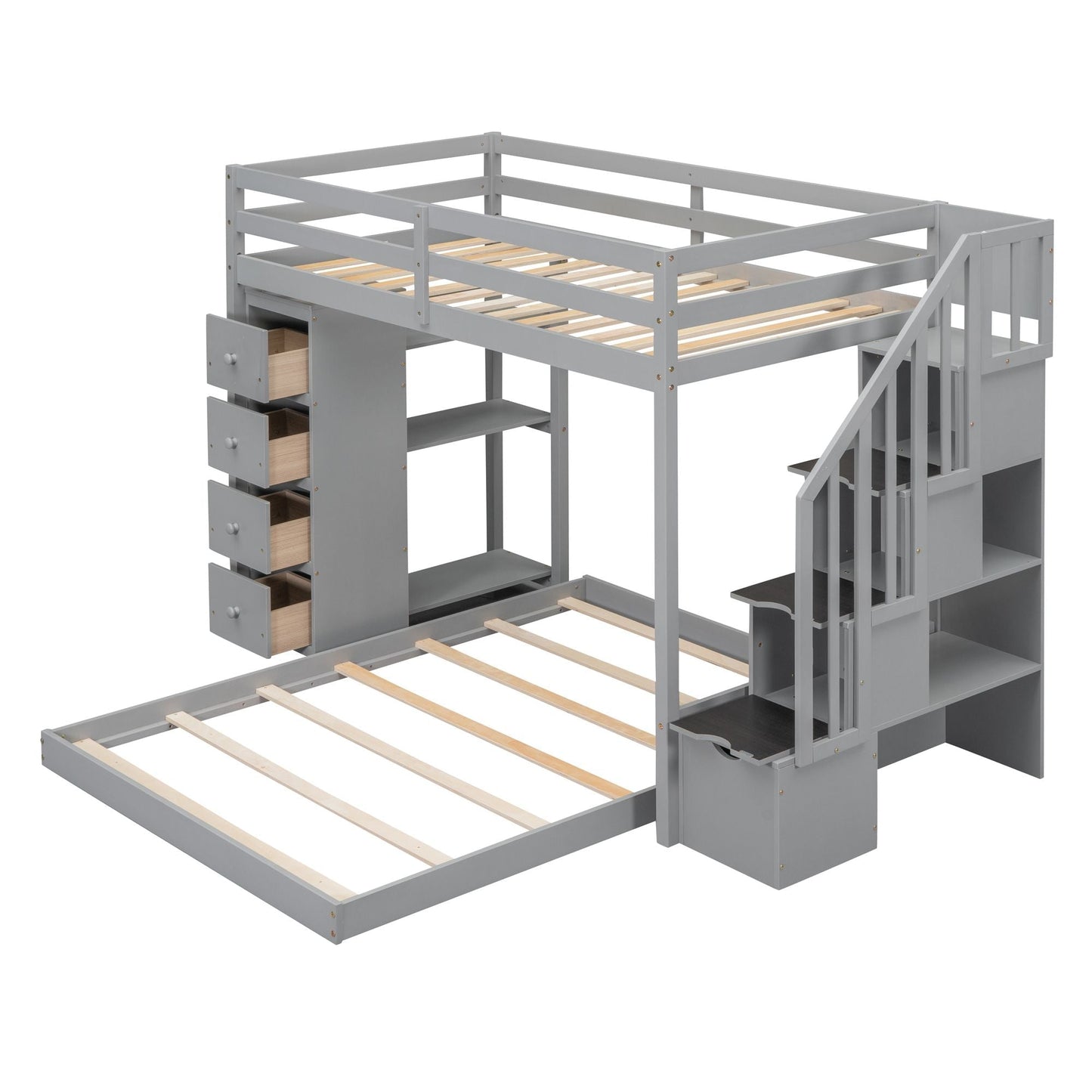 Twin Over Full Wood Bunk Bed with Storage Staircase and Drawers | Just Better Bunk Beds
