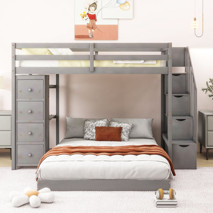 Twin Over Full Wood Bunk Bed with Storage Staircase and Drawers | Just Better Bunk Beds