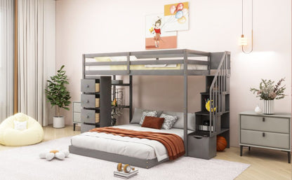Twin Over Full Wood Bunk Bed with Storage Staircase and Drawers | Just Better Bunk Beds