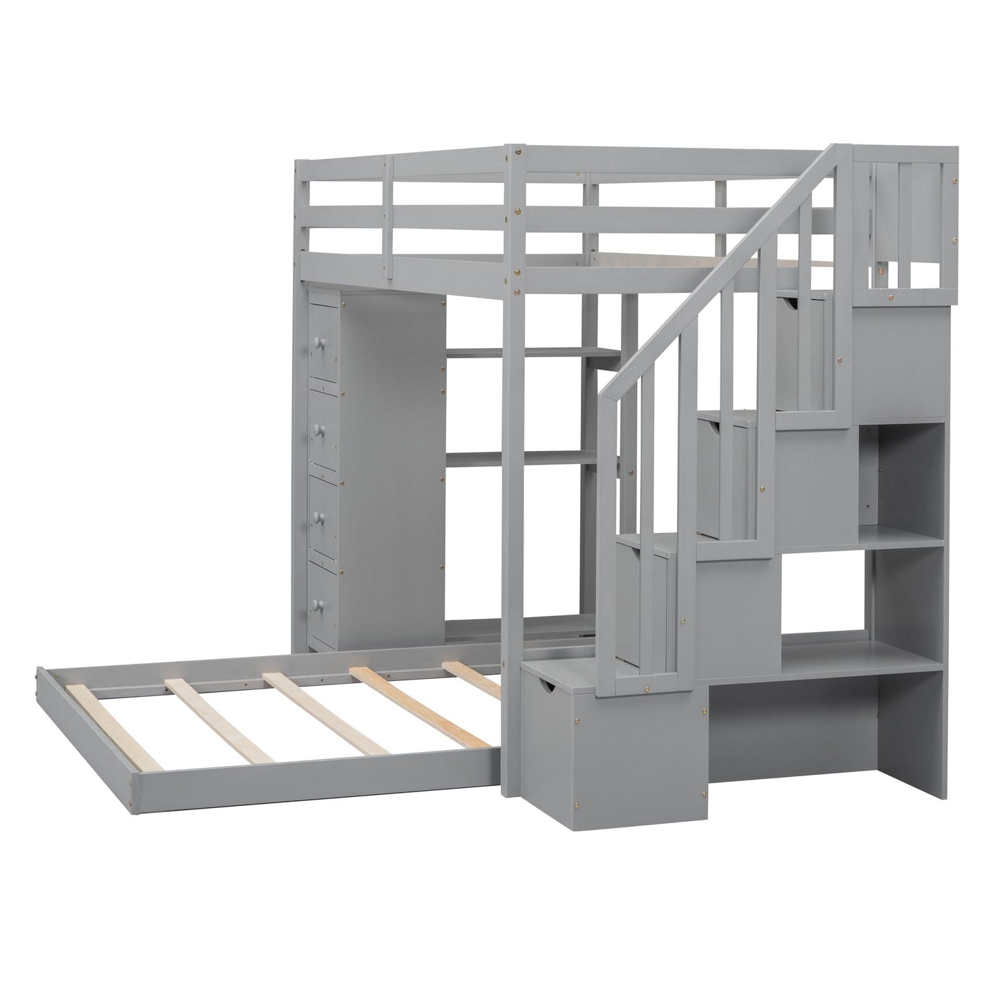 Twin Over Full Wood Bunk Bed with Storage Staircase and Drawers | Just Better Bunk Beds