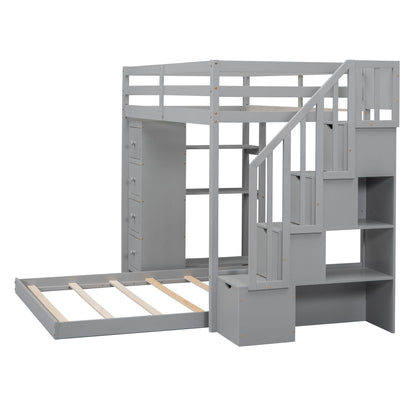 Twin Over Full Wood Bunk Bed with Storage Staircase and Drawers | Just Better Bunk Beds