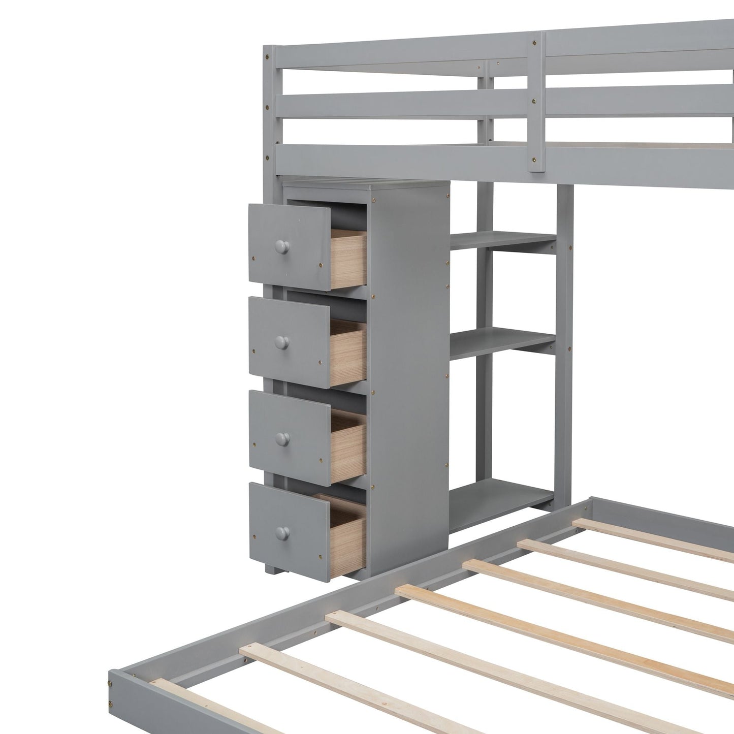 Twin Over Full Wood Bunk Bed with Storage Staircase and Drawers | Just Better Bunk Beds