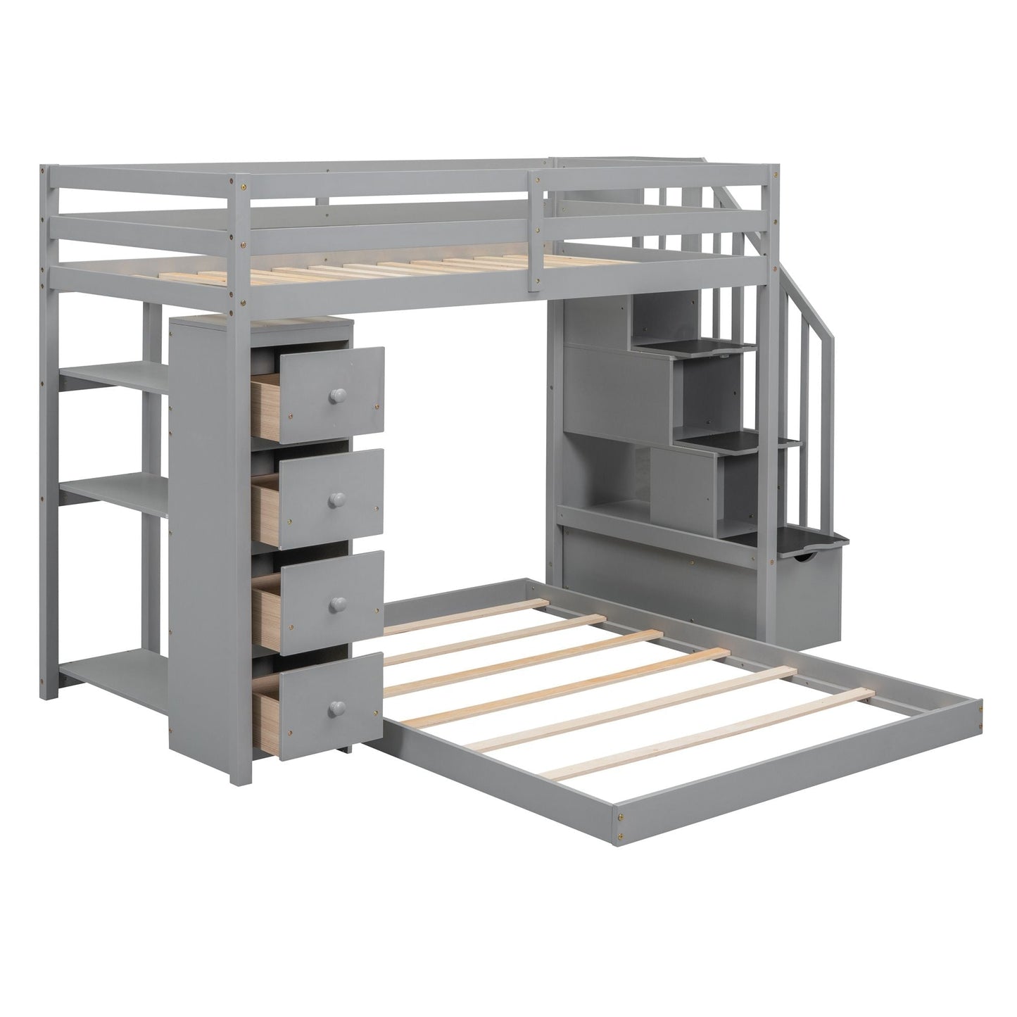 Twin Over Full Wood Bunk Bed with Storage Staircase and Drawers | Just Better Bunk Beds
