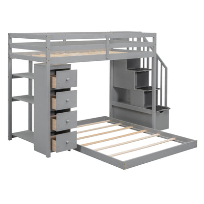 Twin Over Full Wood Bunk Bed with Storage Staircase and Drawers | Just Better Bunk Beds