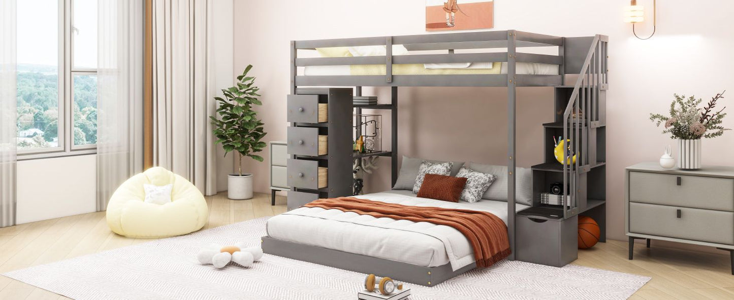 Twin Over Full Wood Bunk Bed with Storage Staircase and Drawers | Just Better Bunk Beds