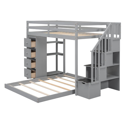 Twin Over Full Wood Bunk Bed with Storage Staircase and Drawers | Just Better Bunk Beds