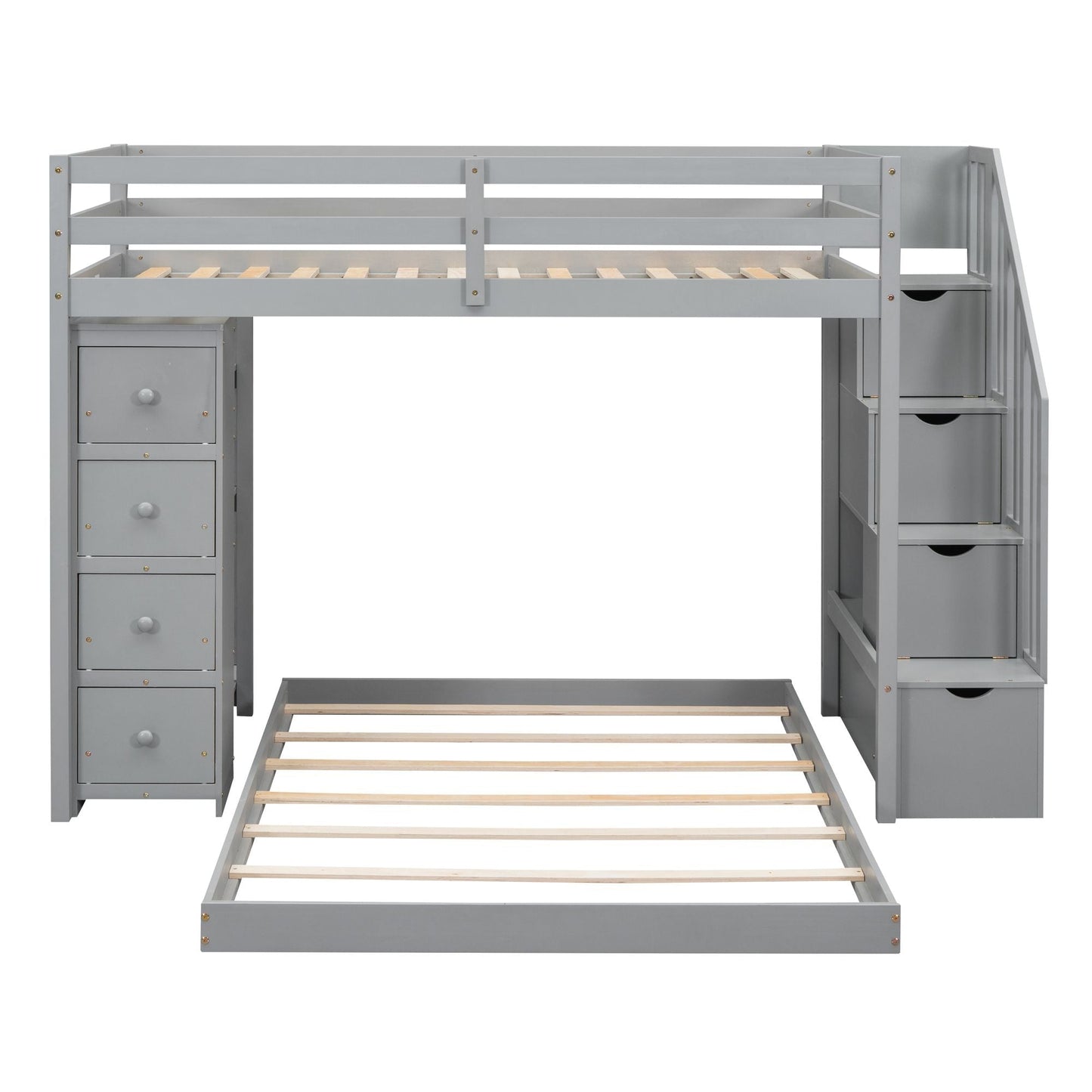 Twin Over Full Wood Bunk Bed with Storage Staircase and Drawers | Just Better Bunk Beds