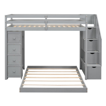 Twin Over Full Wood Bunk Bed with Storage Staircase and Drawers | Just Better Bunk Beds