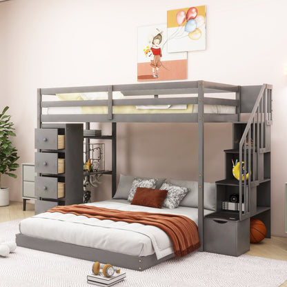 Twin Over Full Wood Bunk Bed with Storage Staircase and Drawers | Just Better Bunk Beds