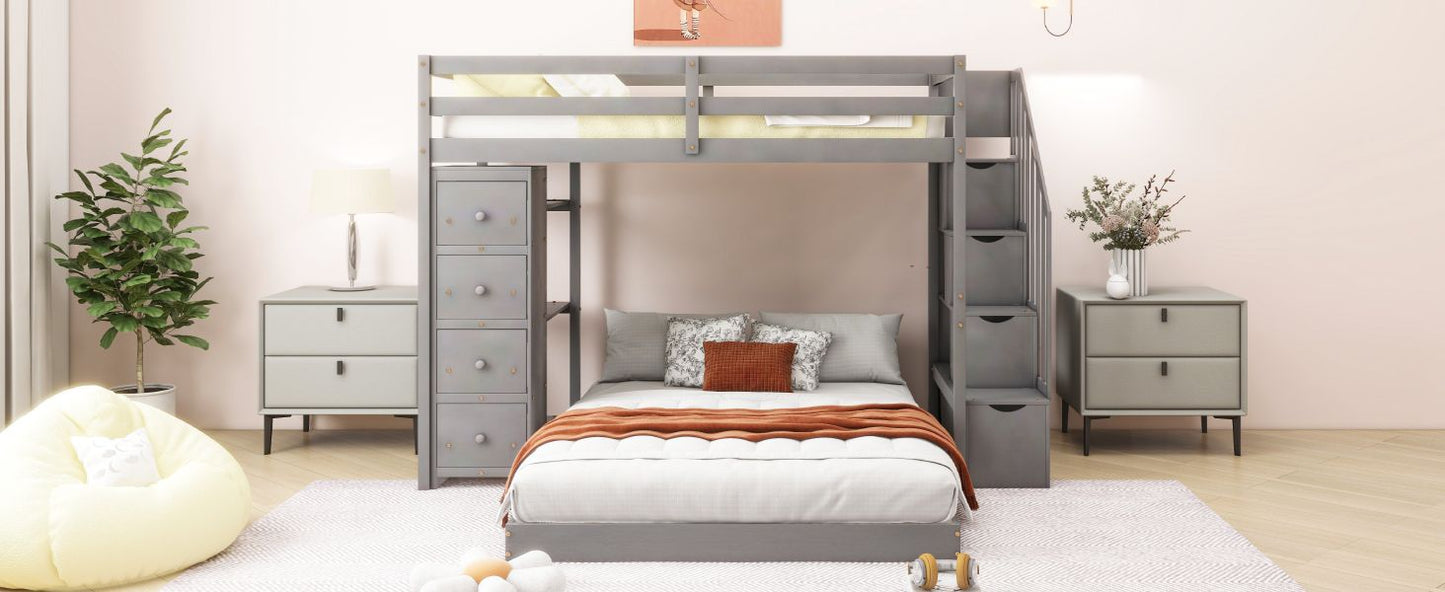 Twin Over Full Wood Bunk Bed with Storage Staircase and Drawers | Just Better Bunk Beds