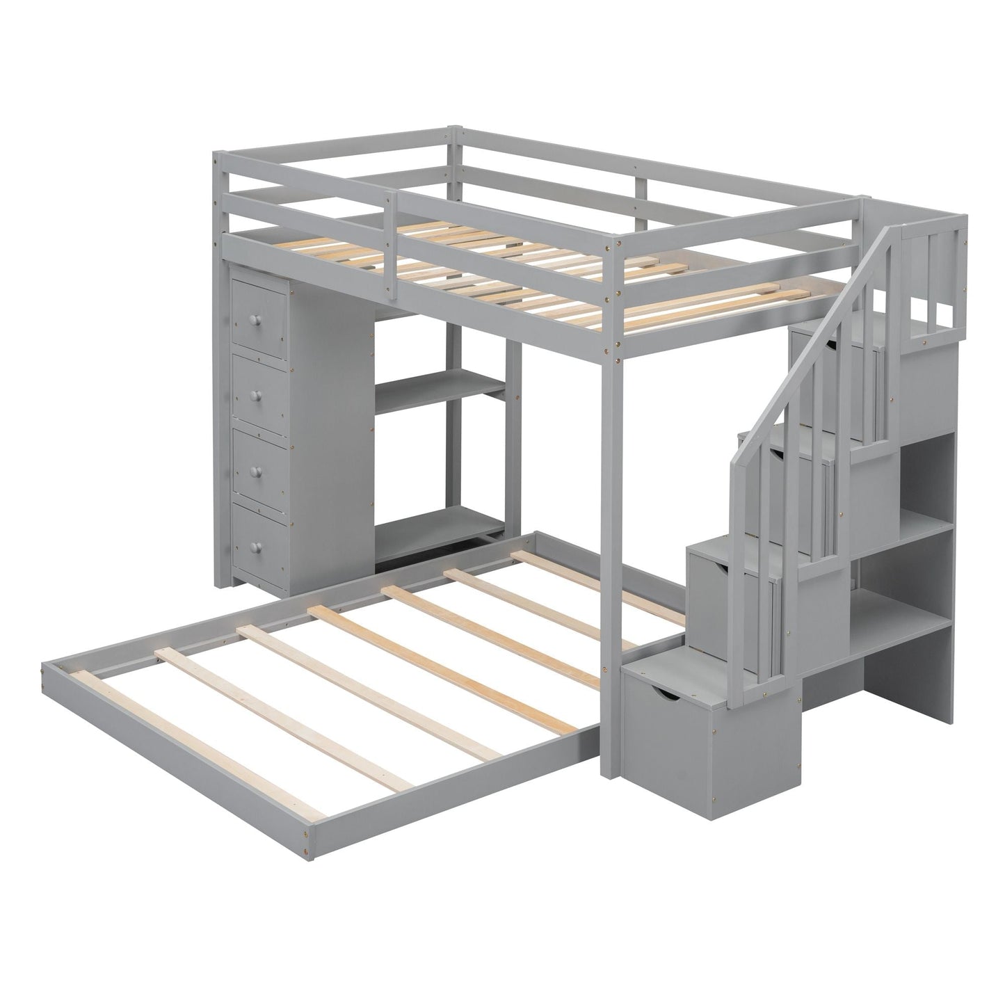 Twin Over Full Wood Bunk Bed with Storage Staircase and Drawers | Just Better Bunk Beds