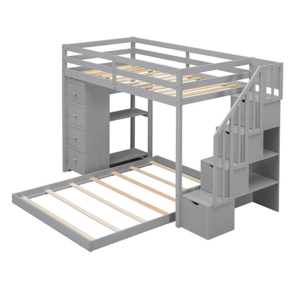 Twin Over Full Wood Bunk Bed with Storage Staircase and Drawers | Just Better Bunk Beds