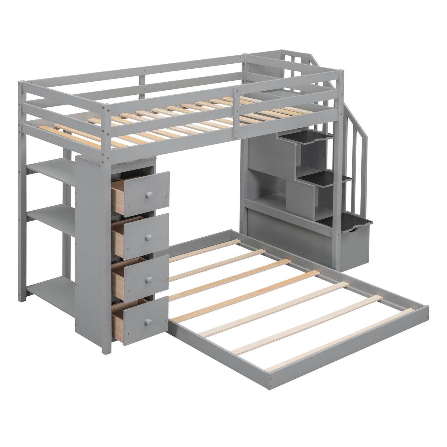 Twin Over Full Wood Bunk Bed with Storage Staircase and Drawers | Just Better Bunk Beds