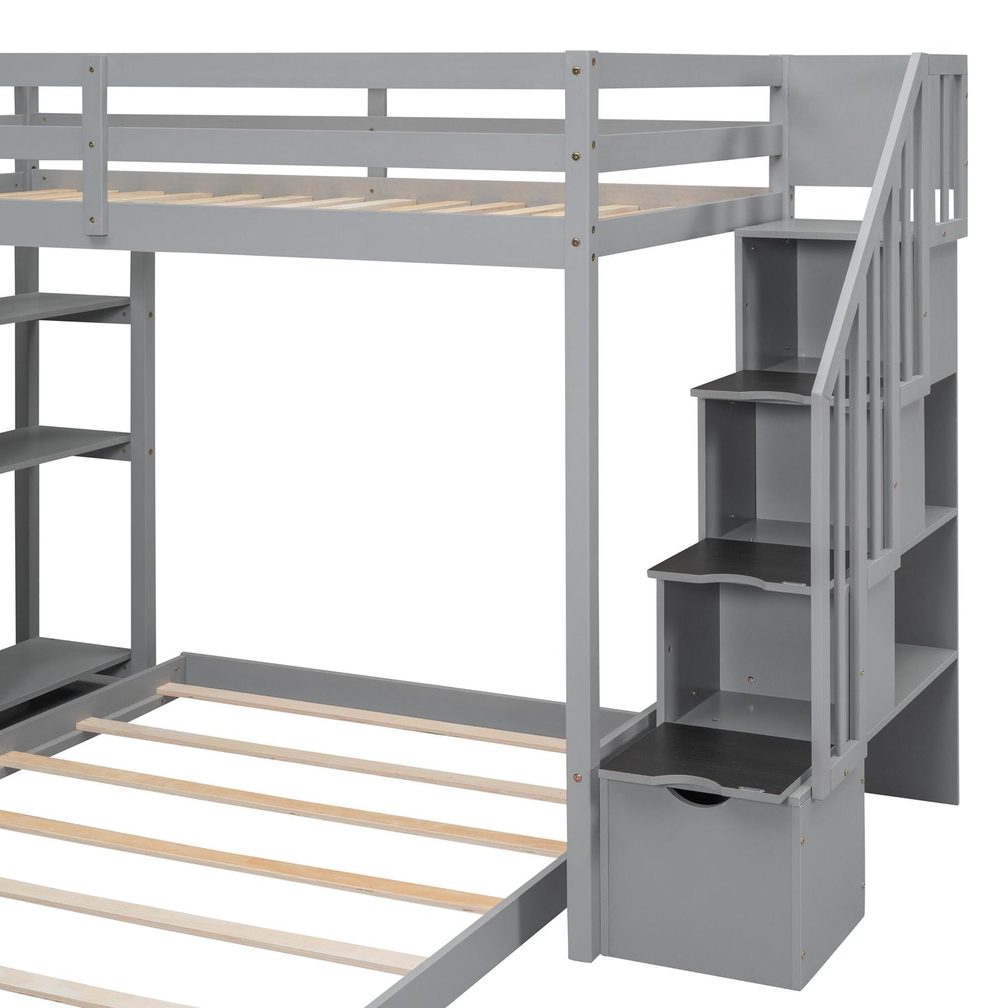 Twin Over Full Wood Bunk Bed with Storage Staircase and Drawers | Just Better Bunk Beds