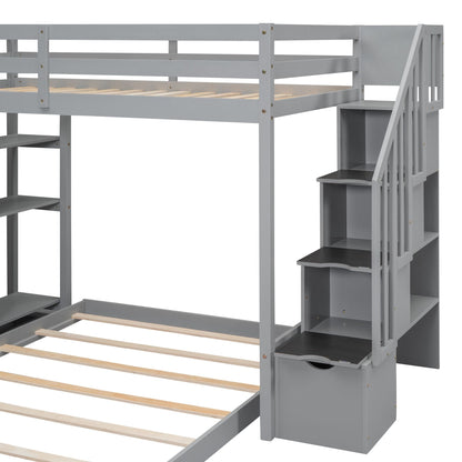 Twin Over Full Wood Bunk Bed with Storage Staircase and Drawers | Just Better Bunk Beds
