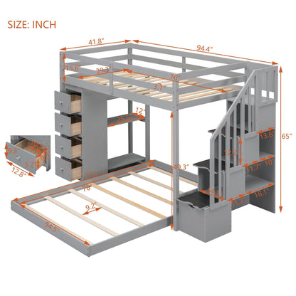 Twin Over Full Wood Bunk Bed with Storage Staircase and Drawers | Just Better Bunk Beds