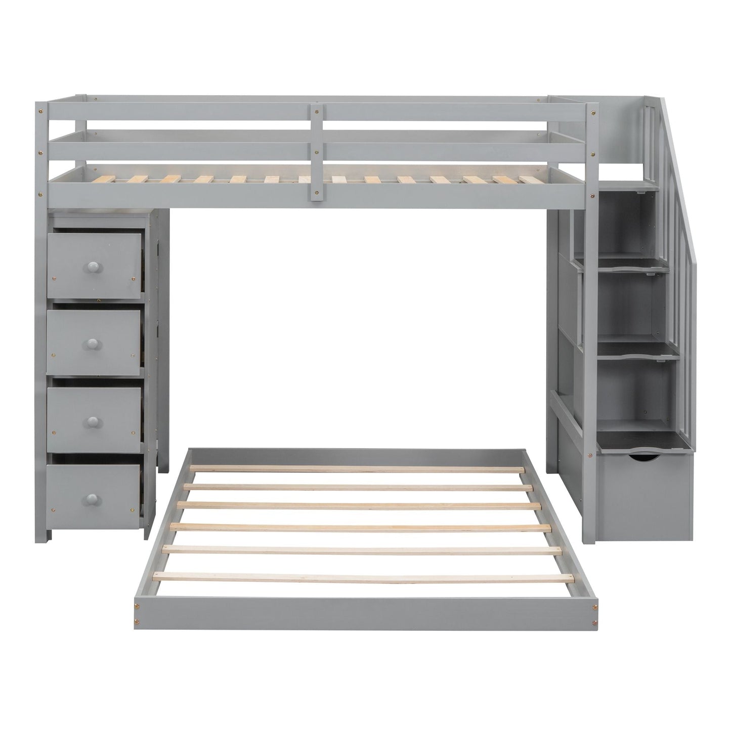 Twin Over Full Wood Bunk Bed with Storage Staircase and Drawers | Just Better Bunk Beds