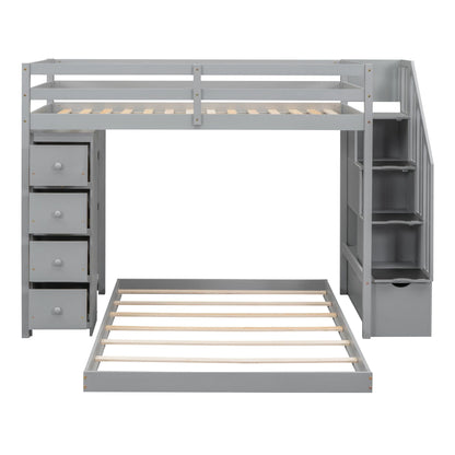 Twin Over Full Wood Bunk Bed with Storage Staircase and Drawers | Just Better Bunk Beds